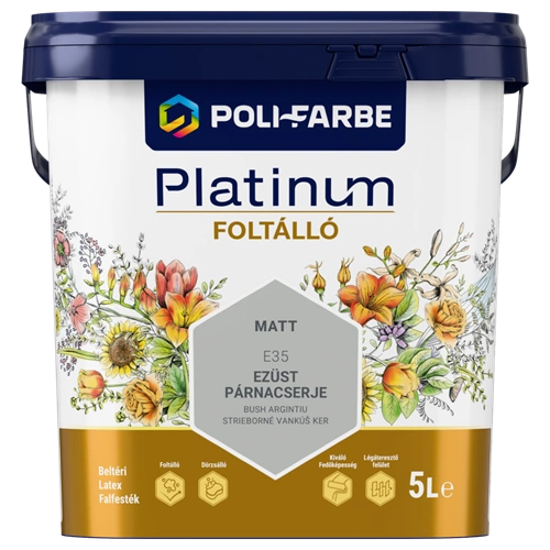 Poli-Farbe Platinum Foltálló E35 EZÜST PÁRNACSERJE 5L