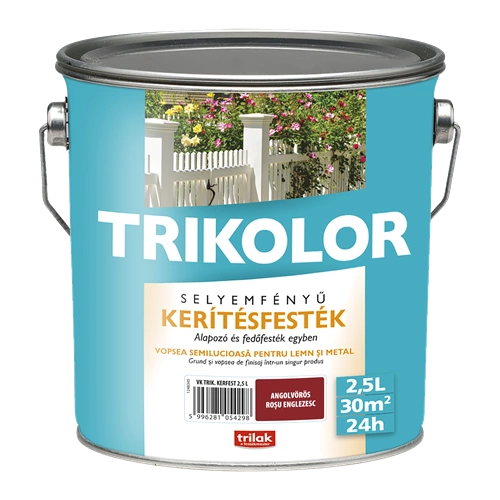 Trikolor selyemfényű kerítésfesték ANGOLVÖRÖS 2,5L