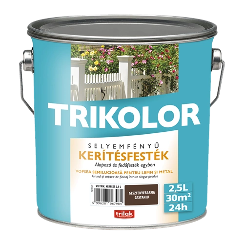 Trikolor selyemfényű kerítésfesték GESZTENYEBARNA 2,5L Trikolor selyemfényű kerítésfesték GESZTENYEBARNA 2,5L