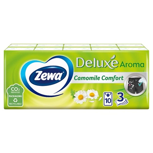 Zewa Deluxe papírzsebkendő 3 rétegű 10x10 db Camomile Comfort Zewa Deluxe papírzsebkendő 3 rétegű 10x10 db Camomile Comfort